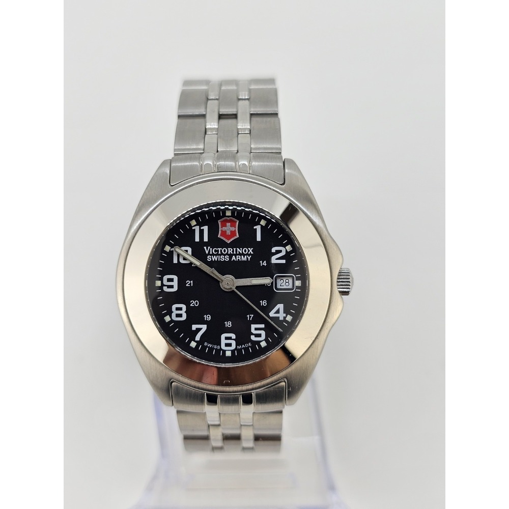 Victorinox Women's Watch 29MM Black‎ Dial Date Gray Bracelet Band 6" New Battery